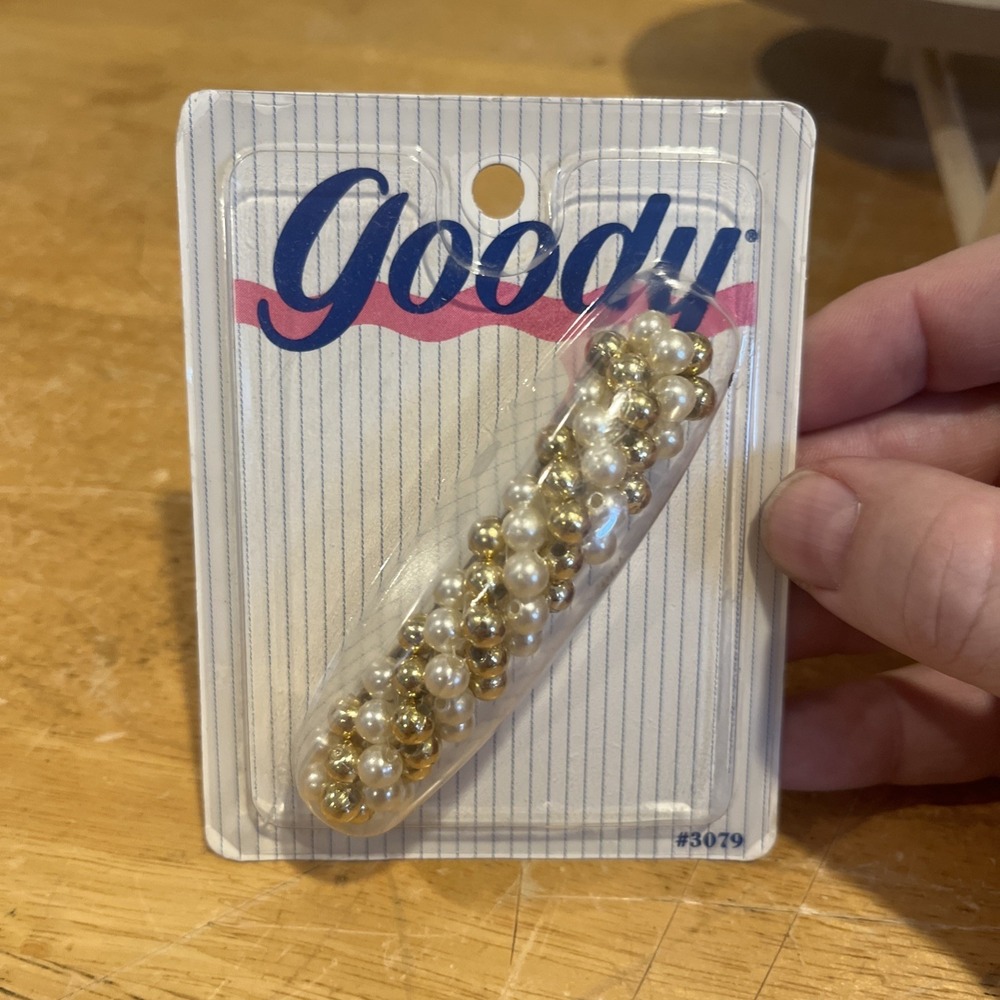Vintage Goody 3.5 Inch Barrette Hair 2.5" Clip‎ White Pearl Glamorous NOS 3079
